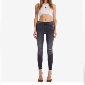 MOTHER Black Skinny Jeans with Distressed Details
